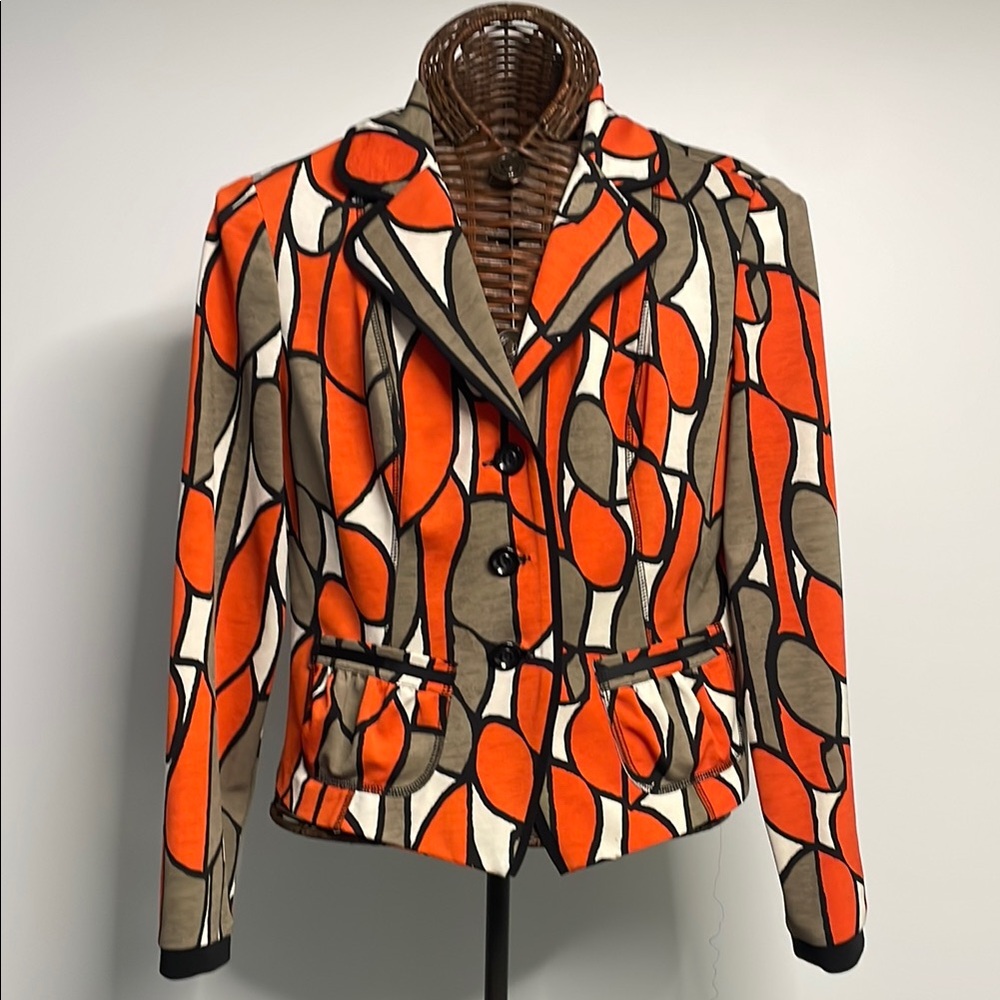 Joseph Ribkoff Orange and Black Geometric Blazer
